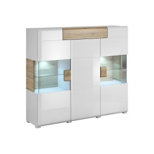Buffet haut 3 portes 1 tiroir avec LED stratifiés blanc et…