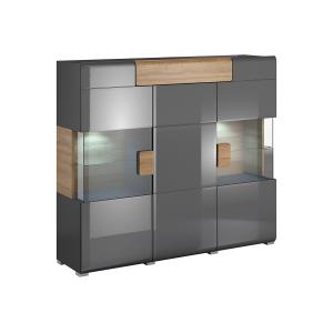Buffet haut 3 portes 1 tiroir avec LED stratifiés gris et b…