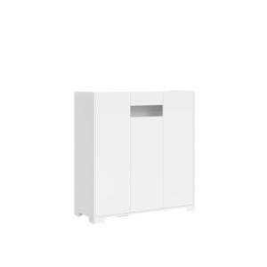 Buffet haut 3 portes 103x35x110 cm effet bois blanc brillant