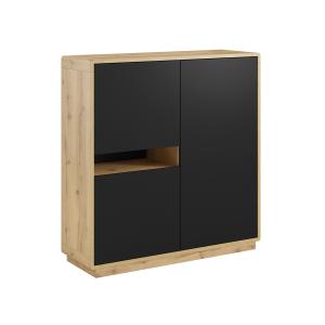 Buffet haut 3 portes stratifiés noir mat et beige