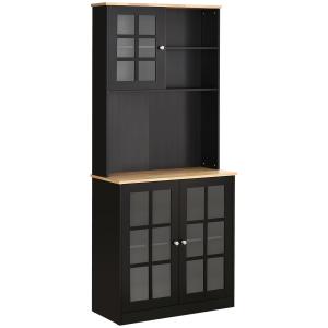 Buffet haut 3 portes vitrine verre 2 niches noir aspect chê…