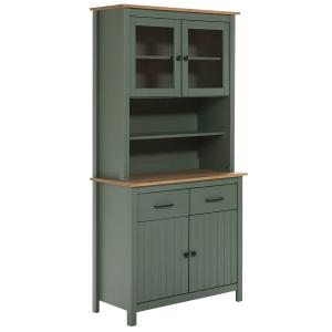 Buffet  haut 4 portes 2 tiroirs bois ciré et vert