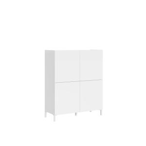 Buffet haut 4 portes 90x35x110 cm effet bois blanc brillant