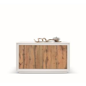 Buffet haut en bois blanc, finition frêne, portes chêne, 14…