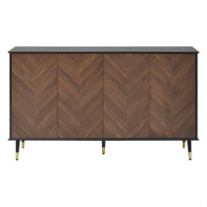 Buffet haut en bois motif chevron avec pieds noirs