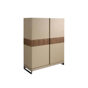 Buffet haut en cuir, noyer et acier poli