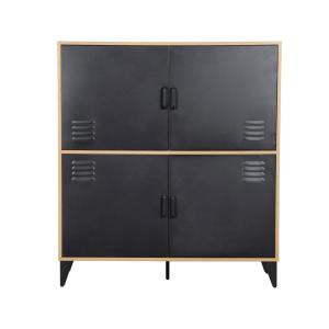 Buffet haut industriel 4 portes L100cm effet bois et noir