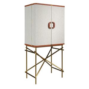 Buffet haut, tissu, noyer et acier poli doré