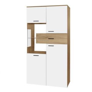 Buffet haut vitrine blanc brillance effet bois avec éclaira…