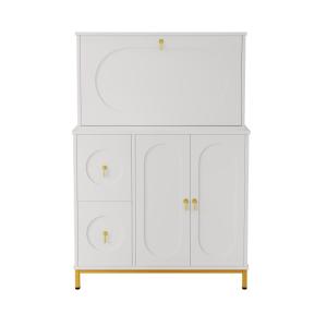 Buffet haute bureau blanc étagère tablette retractable