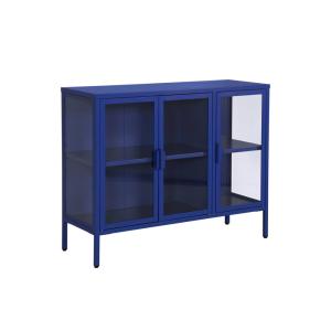 Buffet industriel métal et verre trempé 3 portes 100cm bleu…