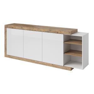 Buffet long 3 portes stratifiés blanc et beige