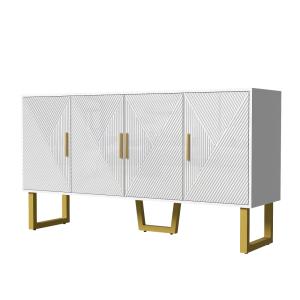 Buffet luxe blanc laqué portes texturées et accents dorées…