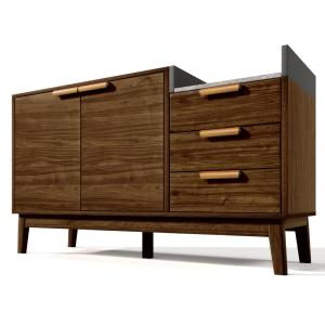 Buffet marron effet bois 2 portes 3 tiroirs gris blanc