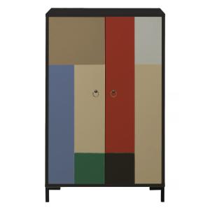 Buffet MDF 2 portes décoratives blocs tuile, beige, bleu, v…