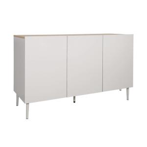 Buffet métal et décor bois 3 portes 120cm beige et naturel
