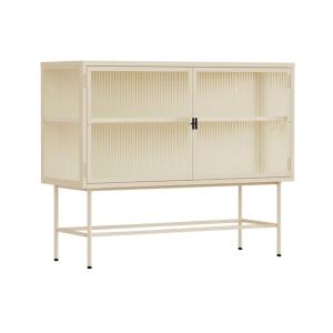 Buffet moderne 2 portes 110 cm en métal et verre écru