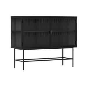 Buffet moderne 2 portes 110 cm en métal et verre noir
