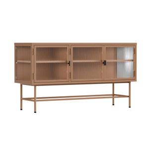 Buffet moderne 3 portes 120 cm en métal et verre marron