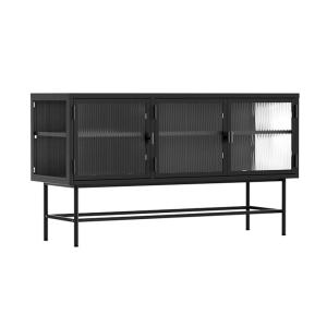 Buffet moderne 3 portes 120 cm en métal et verre noir