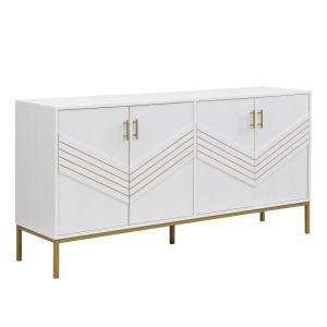 Buffet moderne blanc 4 portes texturés et accents dorés
