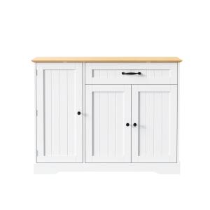 Buffet moderne blanc et bois naturel 3 portes 1 tiroir