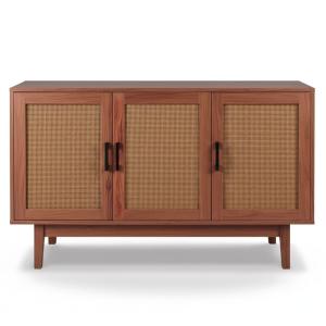 Buffet moderne l113cm 3 portes avec cannage rotin et bois