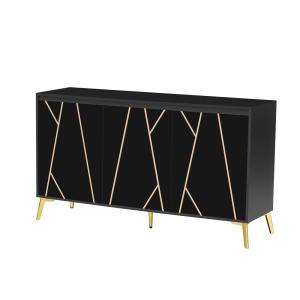 Buffet moderne noir avec motif géométrique accents dorés