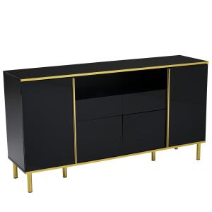 Buffet moderne noir brillant avec 2 tiroirs avec éclairage…