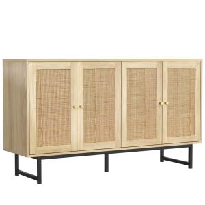 Buffet naturelle effet bois 4 portes en rotin 140*39*80cm