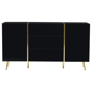 Buffet noir brillant 2 portes 3 tiroirs pieds et détails do…