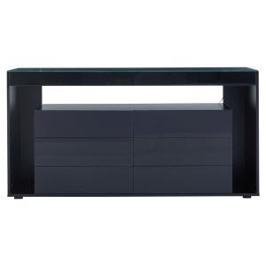 Buffet noir laqué luxe 6 tiroirs avec éclairage LED
