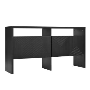 Buffet noir moderne avec 4 portes texturées et 2 niches ouv…