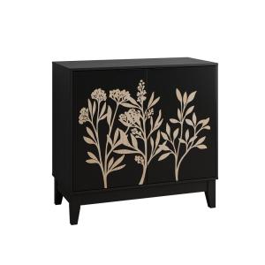 Buffet noir style champêtre à 2 porte avec motifs floraux g…