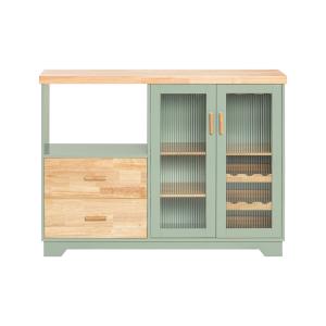 Buffet placard avec 2 portes vitrées effet bois vert