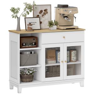 Buffet portes en verre trempé nervuré étagères réglables bl…