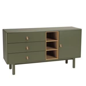 Buffet vert 1 porte 3 tiroirs 3 niches bois naturel