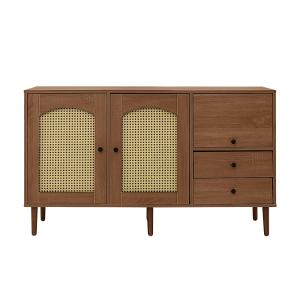 Buffet vintage effet bois avec portes en rotin 2 portes 2 t…