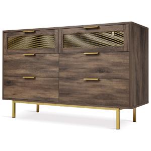 Buffet vintage effet bois foncé avec 6 tiroirs 120x40x76cm