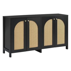Buffet vintage noir 4 portes en rotin courbées