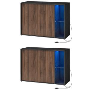 Buffets lots de 2 avec éclairage noyer naturel