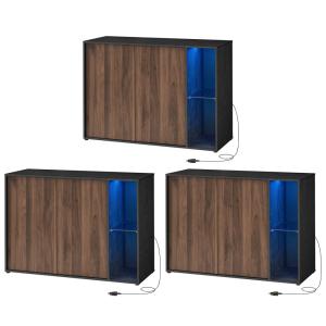 Buffets lots de 3 avec éclairage noyer naturel