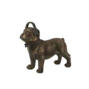 Bulldog avec casque en résine bronze 28x11x25 cm