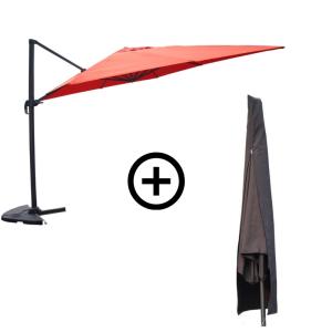 Bundle parasol 3x4m déporté rotatif terracotta   housse