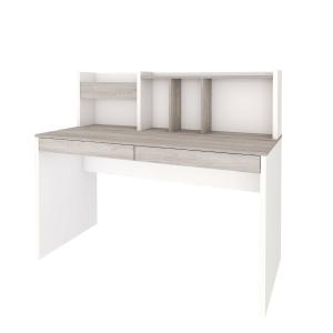Bureau avec sur-meuble effet bois blanc et bois