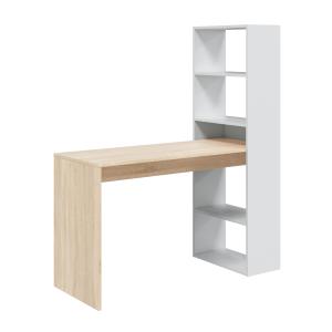 Bureau blanc/bois avec étagère réversible L120cmxP53cmxH144…