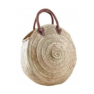 Cabas rond en palmier avec poignées cuir