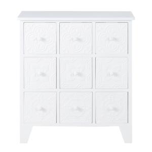 Cabinet de rangement 9 tiroirs blanc motifs arabesques