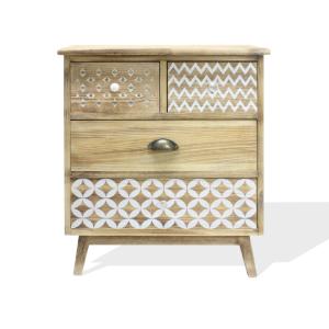 Cabinet de rangement avec 4 tiroirs en bois blanc et marron