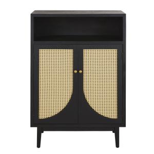 Cabinet de rangement vintage 2 portes noir et cannage en ro…